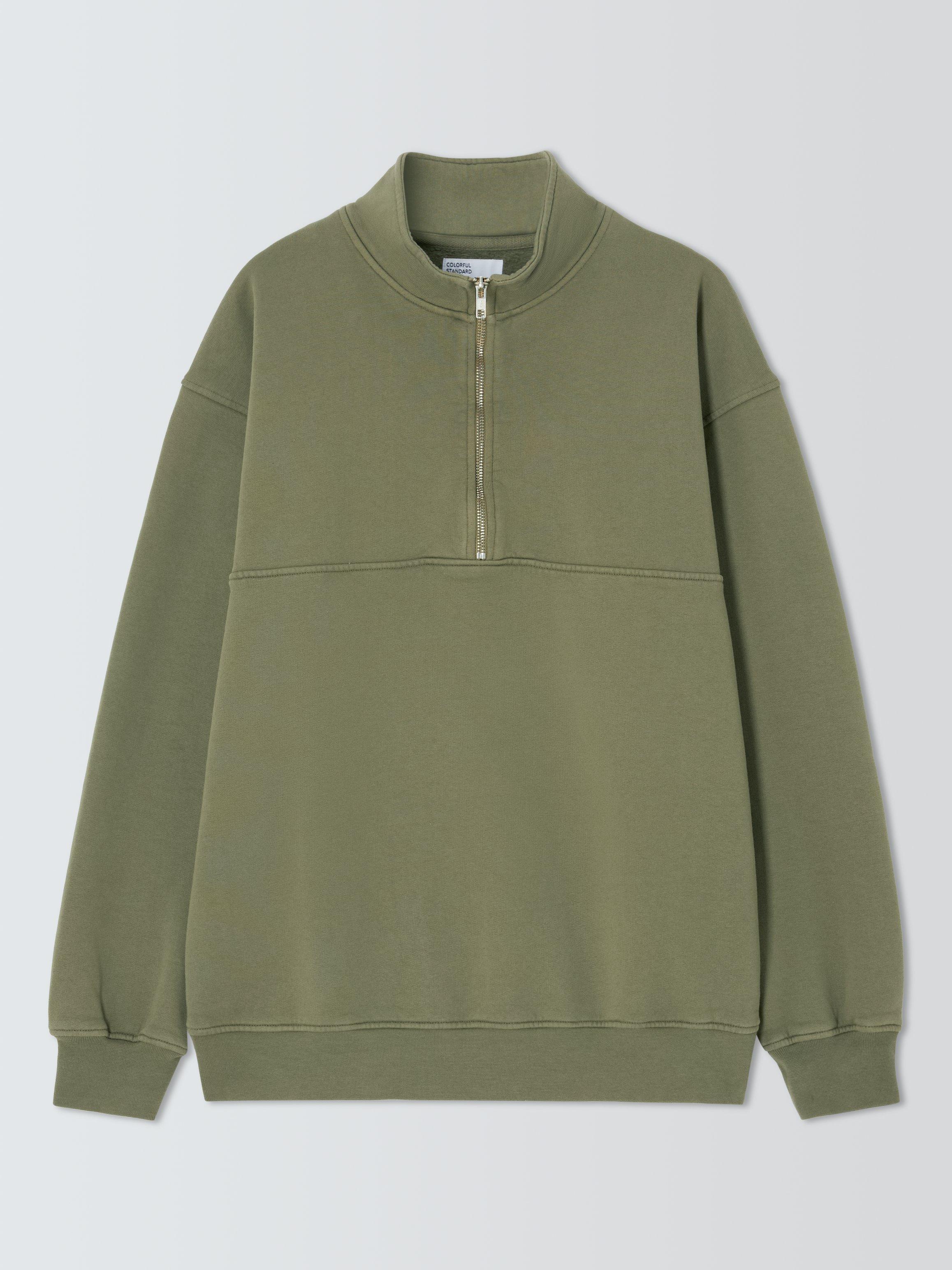 Product image 4 of 6, which shows Colorful Standard Cotton Quarter Zip Sweatshirt, Dusty Olive, S