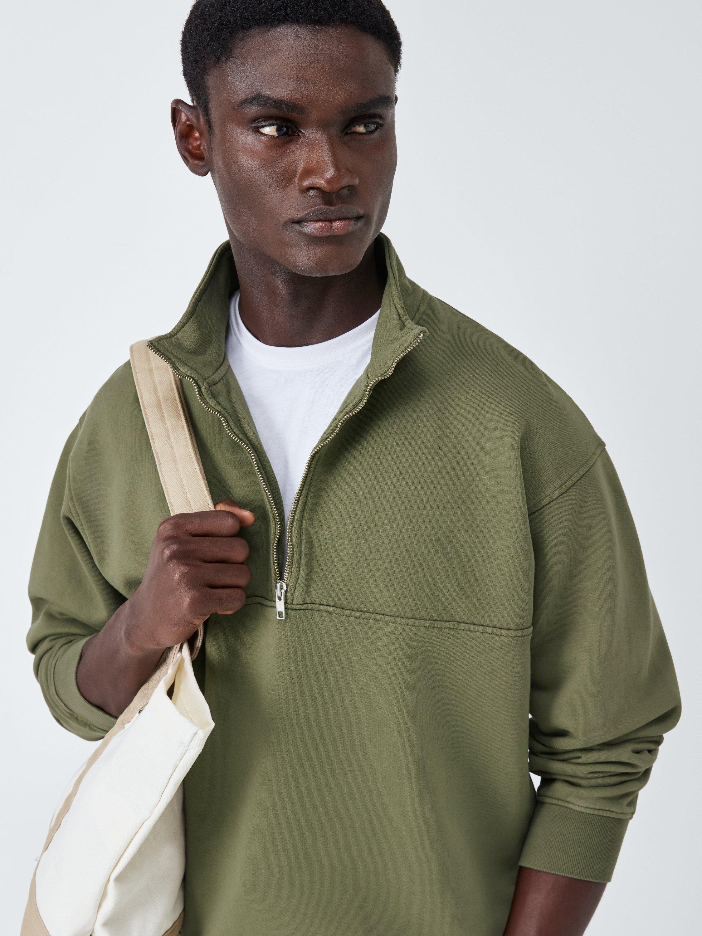 Product image 5 of 6, which shows Colorful Standard Cotton Quarter Zip Sweatshirt, Dusty Olive, S