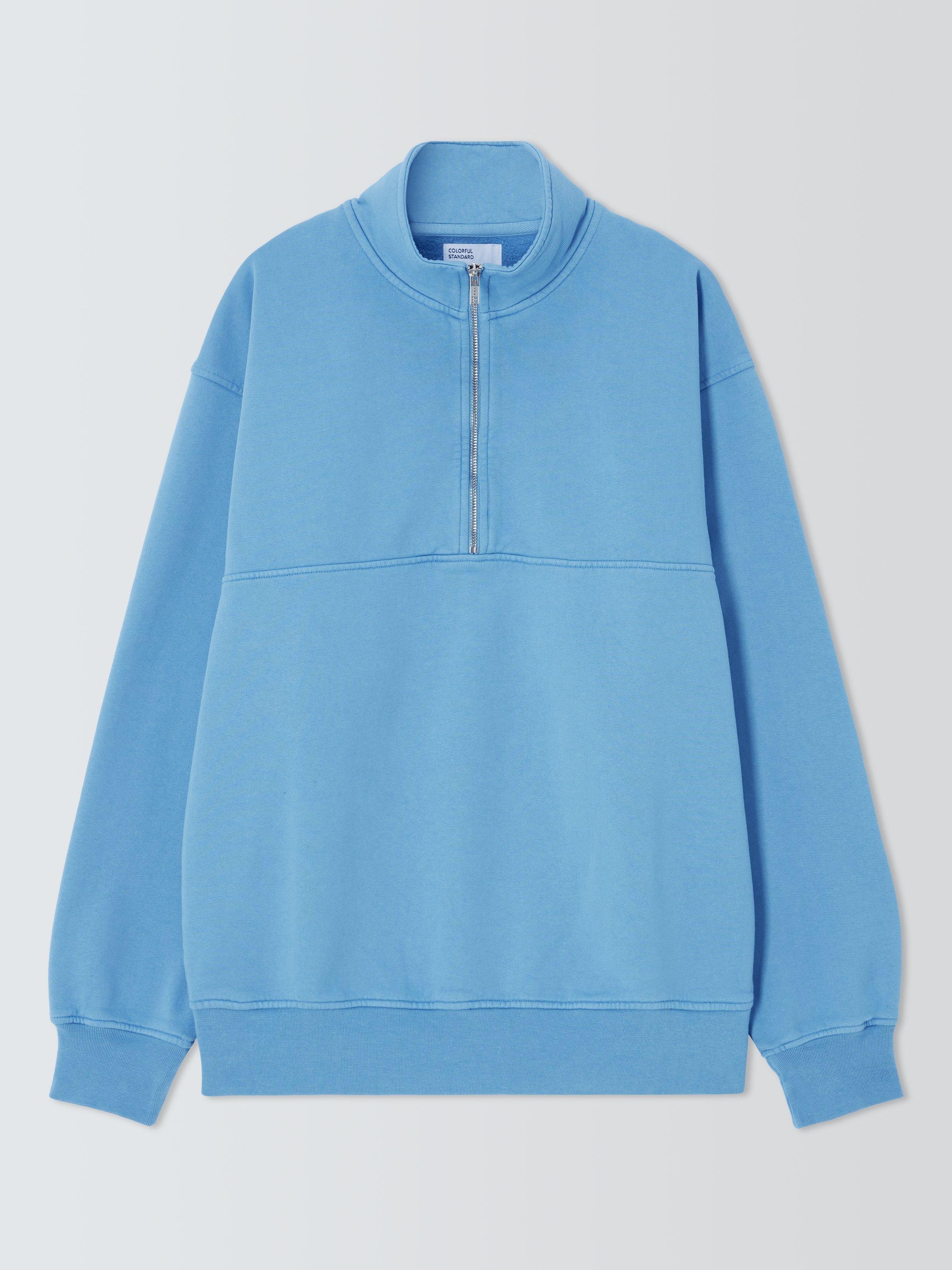 Colorful Standard Cotton Quarter Zip Sweatshirt, Seaside Blue