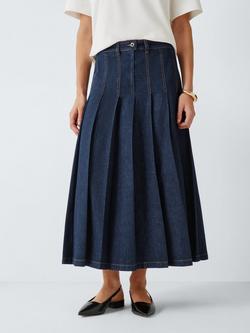 Weekend MaxMara Ovale Pleated Denim Skirt, Blue, Blue