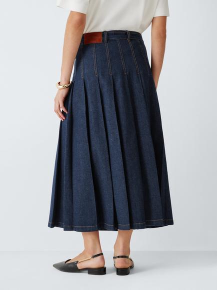 Weekend MaxMara Ovale Pleated Denim Skirt, Blue - view 2, Blue