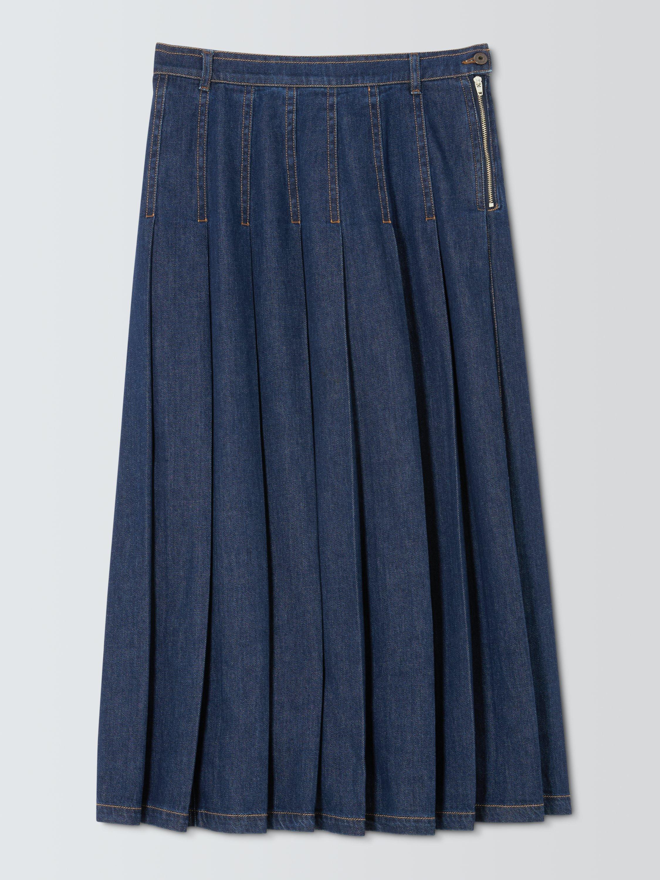 Product image 1 of 1, which shows Weekend MaxMara Ovale Pleated Denim Skirt, Blue, 6