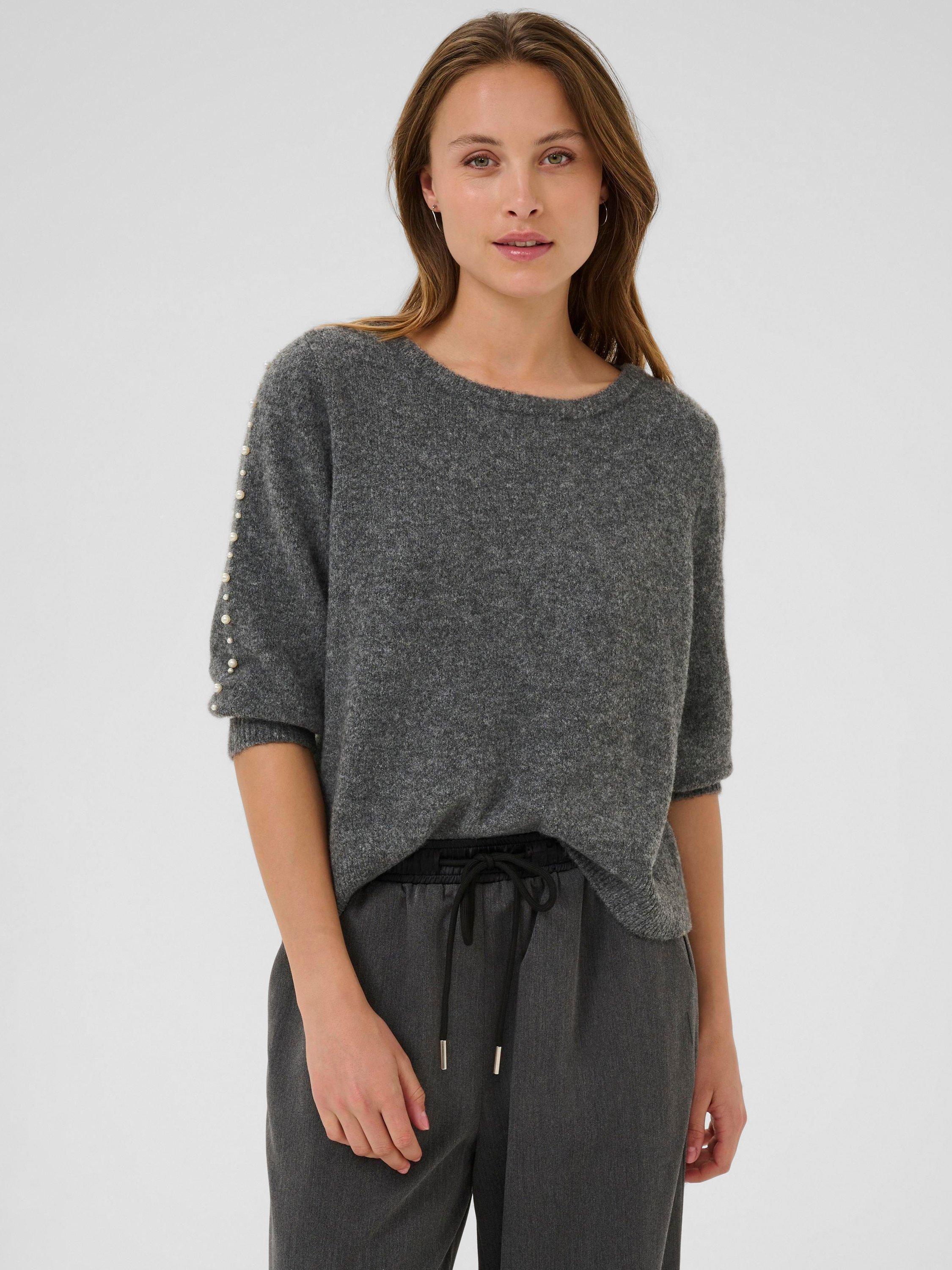 Product image 1 of 6, which shows KAFFE Curve Betty Embellished Sleeve Jumper, Grey, XS