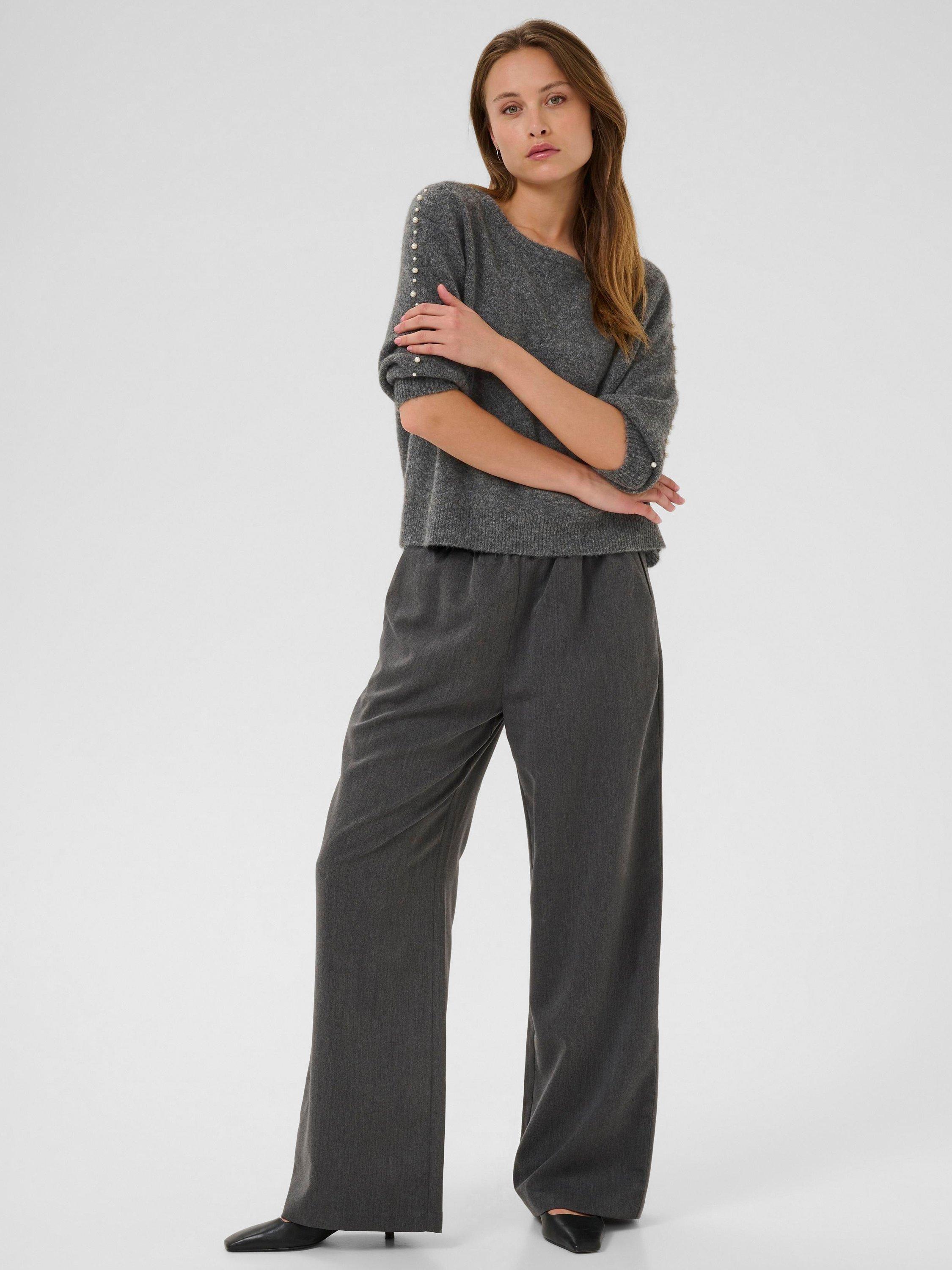 Product image 3 of 6, which shows KAFFE Curve Betty Embellished Sleeve Jumper, Grey, XS