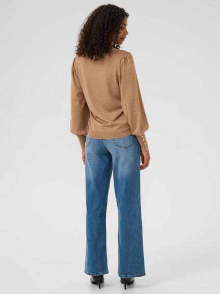 KAFFE Curve Lizza Balloon Sleeve Jumper - view 2, Toasted Coconut Mela
