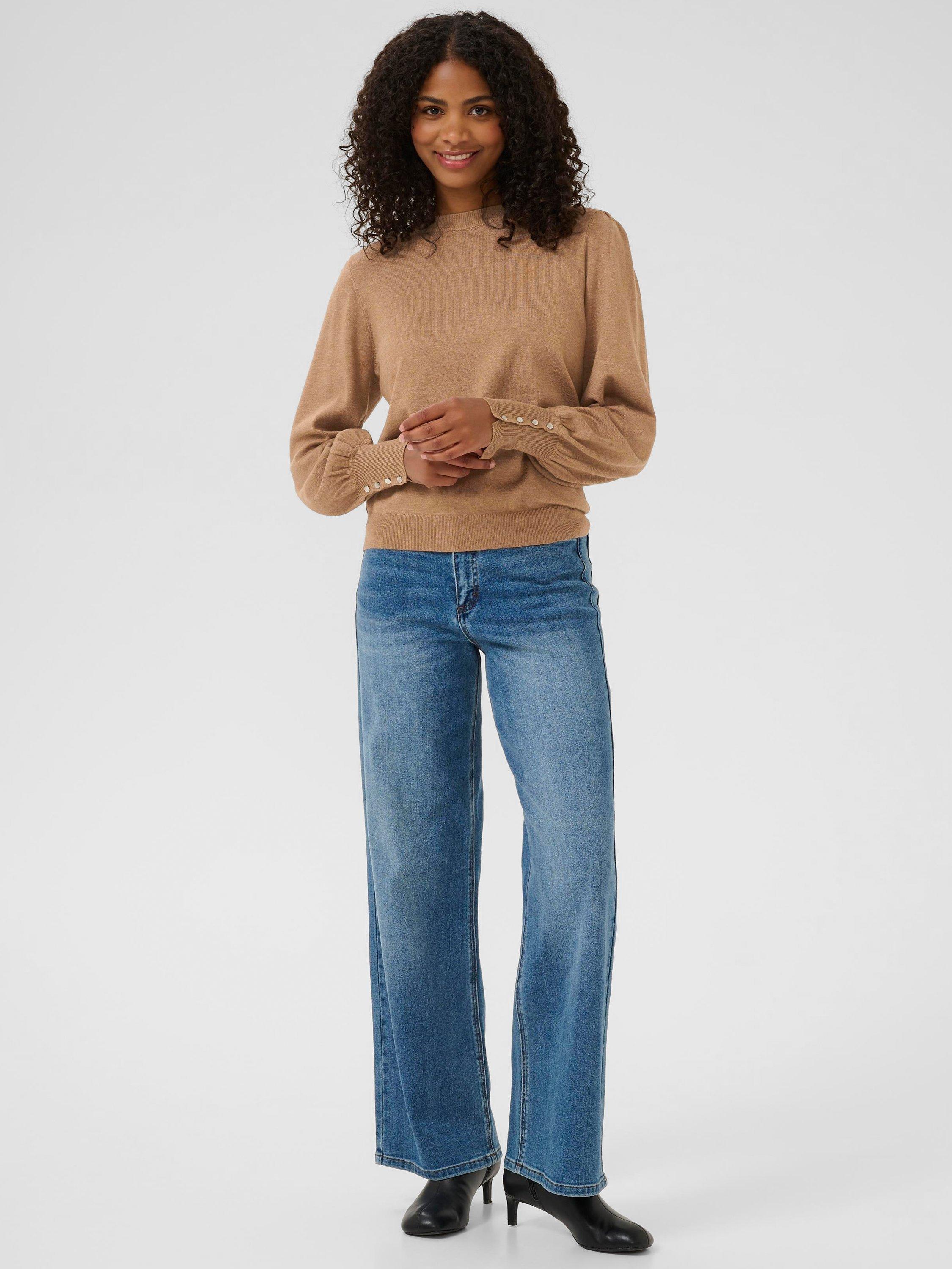 Product image 3 of 6, which shows KAFFE Curve Lizza Balloon Sleeve Jumper, Toasted Coconut Mela, XS