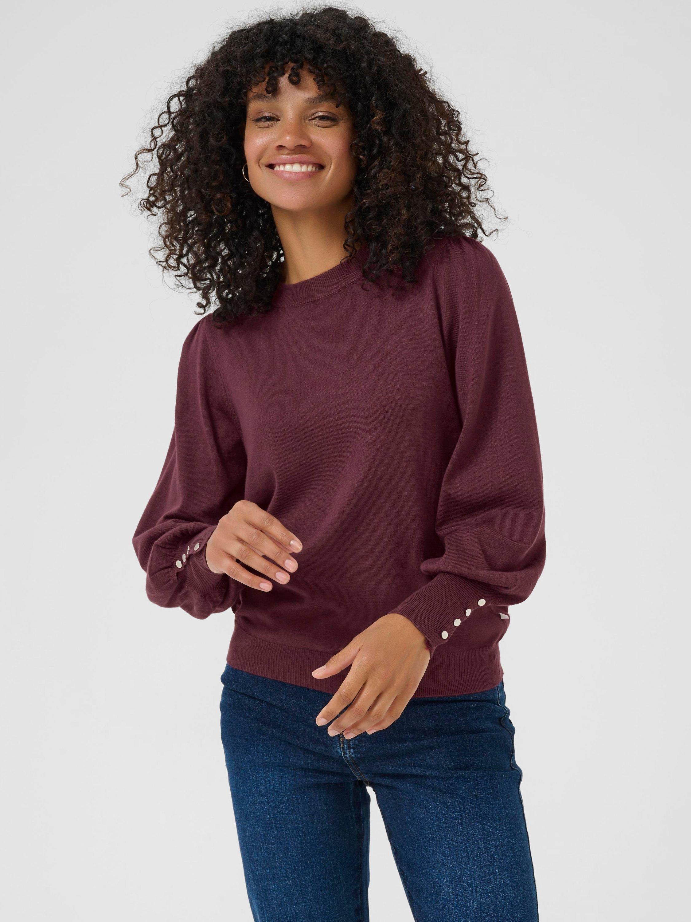 Product image 1 of 6, which shows KAFFE Curve Lizza Balloon Sleeve Jumper, Windsor Wine, XS