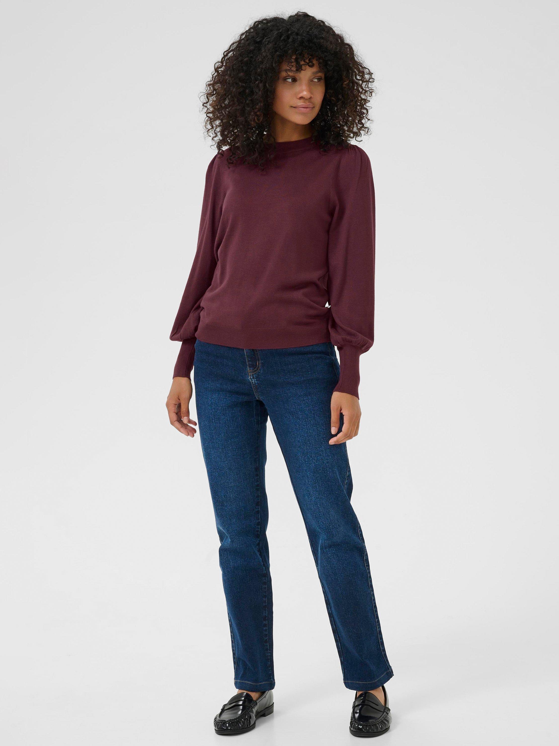 Product image 3 of 6, which shows KAFFE Curve Lizza Balloon Sleeve Jumper, Windsor Wine, XS
