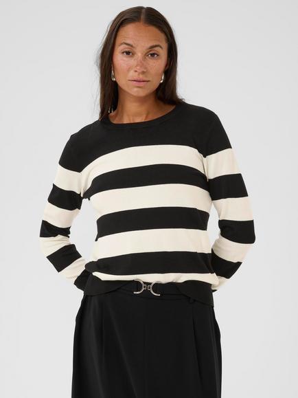 KAFFE Curve Lizza Stripe Jumper, Black/Turtledove Wid, Black/Turtledove Wid