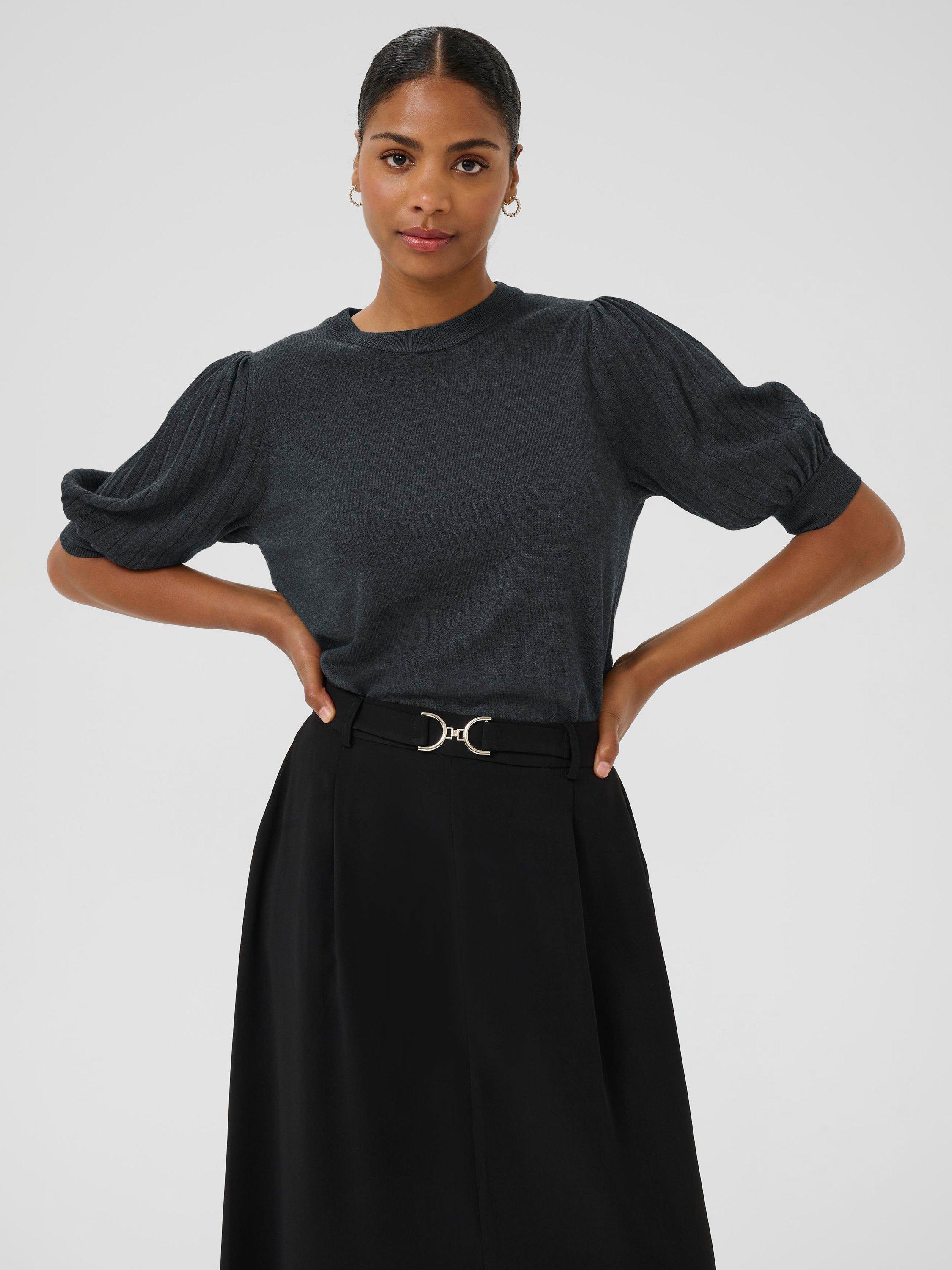 Product image 1 of 6, which shows KAFFE Curve Lone Short Sleeve Jumper, Dark Grey Melange, XS