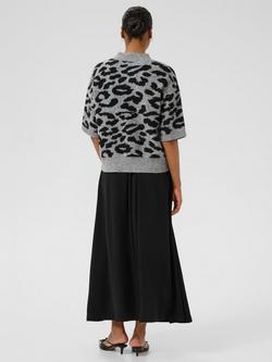 KAFFE Curve Sandra Leopard Print Jumper, Light Grey/Black - view 2, Light Grey/Black