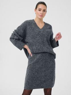 KAFFE Curve Trudy V-Neck Jumper, Dark Grey Melange, Dark Grey Melange