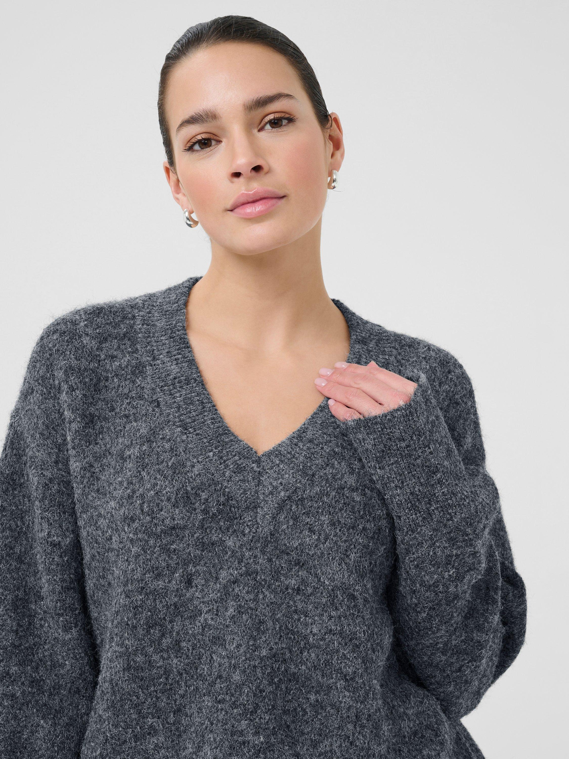 Product image 4 of 6, which shows KAFFE Curve Trudy V-Neck Jumper, Dark Grey Melange, XS
