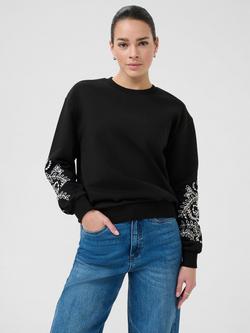 KAFFE Curve Vivian Floral Sleeve Jumper, Black Deep, Black Deep