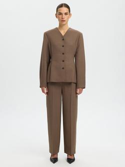 Selected Lou Straight Wool Blend Trousers, Brown, Brown