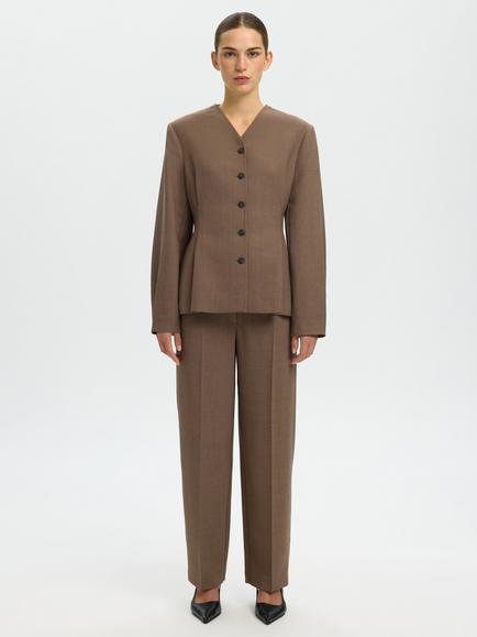 Selected Lou Straight Wool Blend Trousers, Brown, Brown
