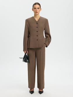 Selected Lou Straight Wool Blend Trousers, Brown - view 2, Brown