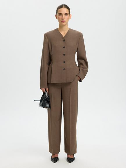 Selected Lou Straight Wool Blend Trousers, Brown - view 2, Brown
