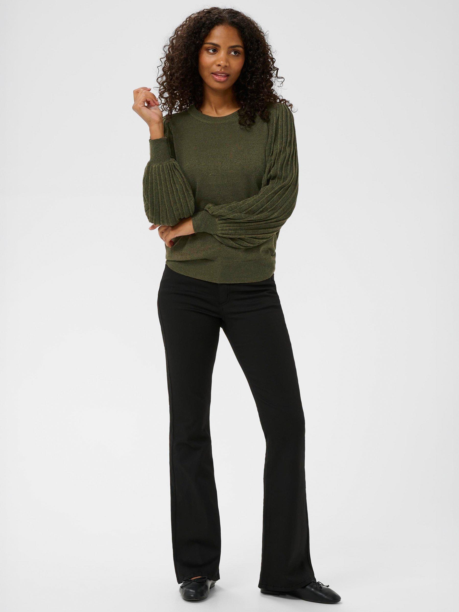 Product image 3 of 6, which shows KAFFE Regina Puff Sleeve Round Neck Jumper, Ivy Green, S