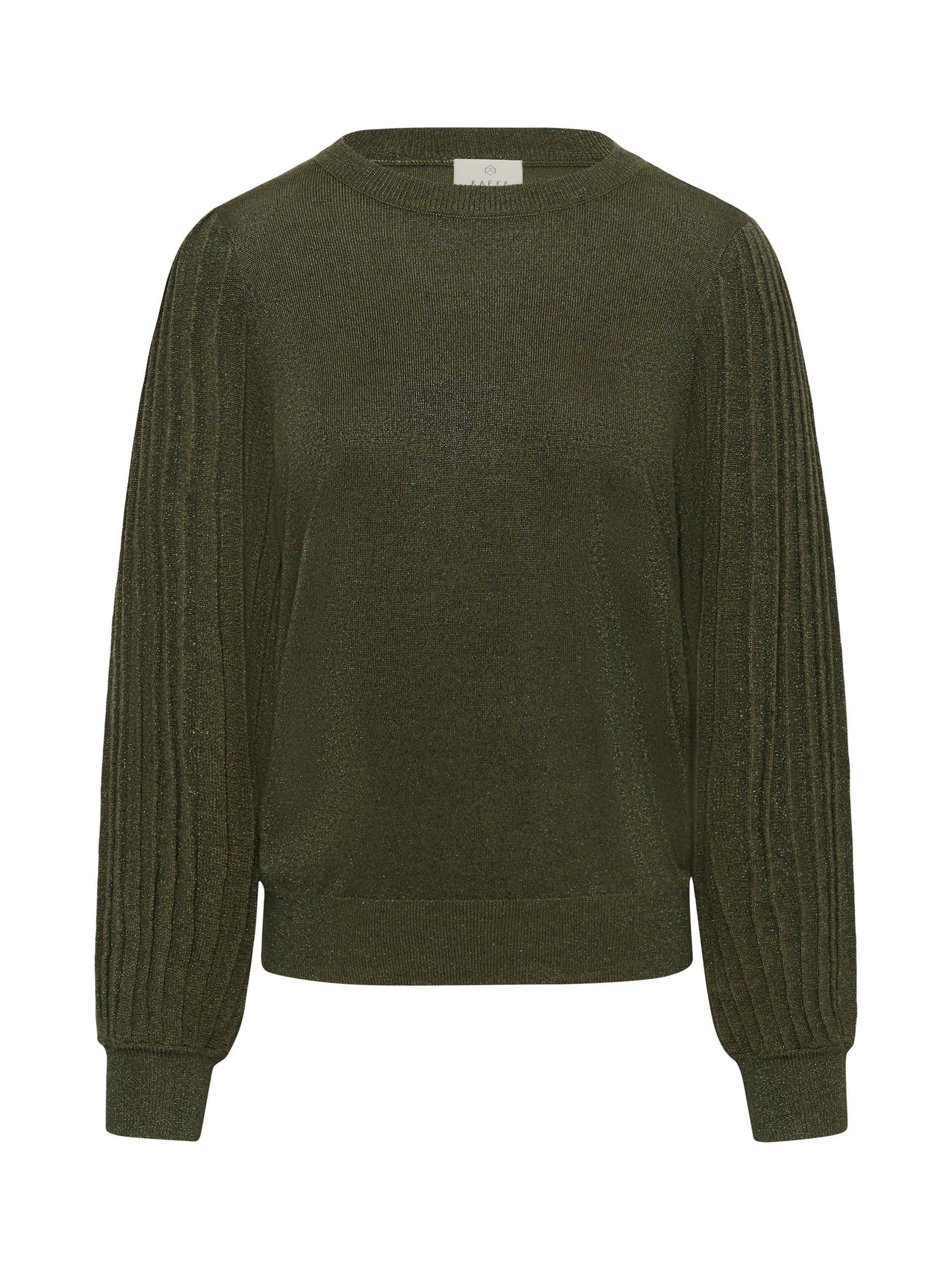 Product image 5 of 6, which shows KAFFE Regina Puff Sleeve Round Neck Jumper, Ivy Green, S