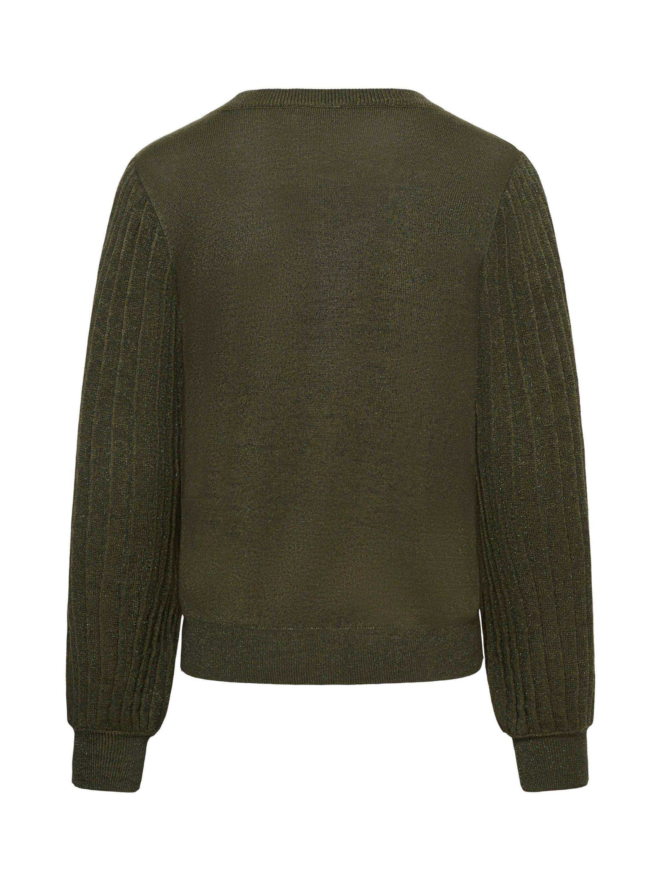 Product image 6 of 6, which shows KAFFE Regina Puff Sleeve Round Neck Jumper, Ivy Green, S