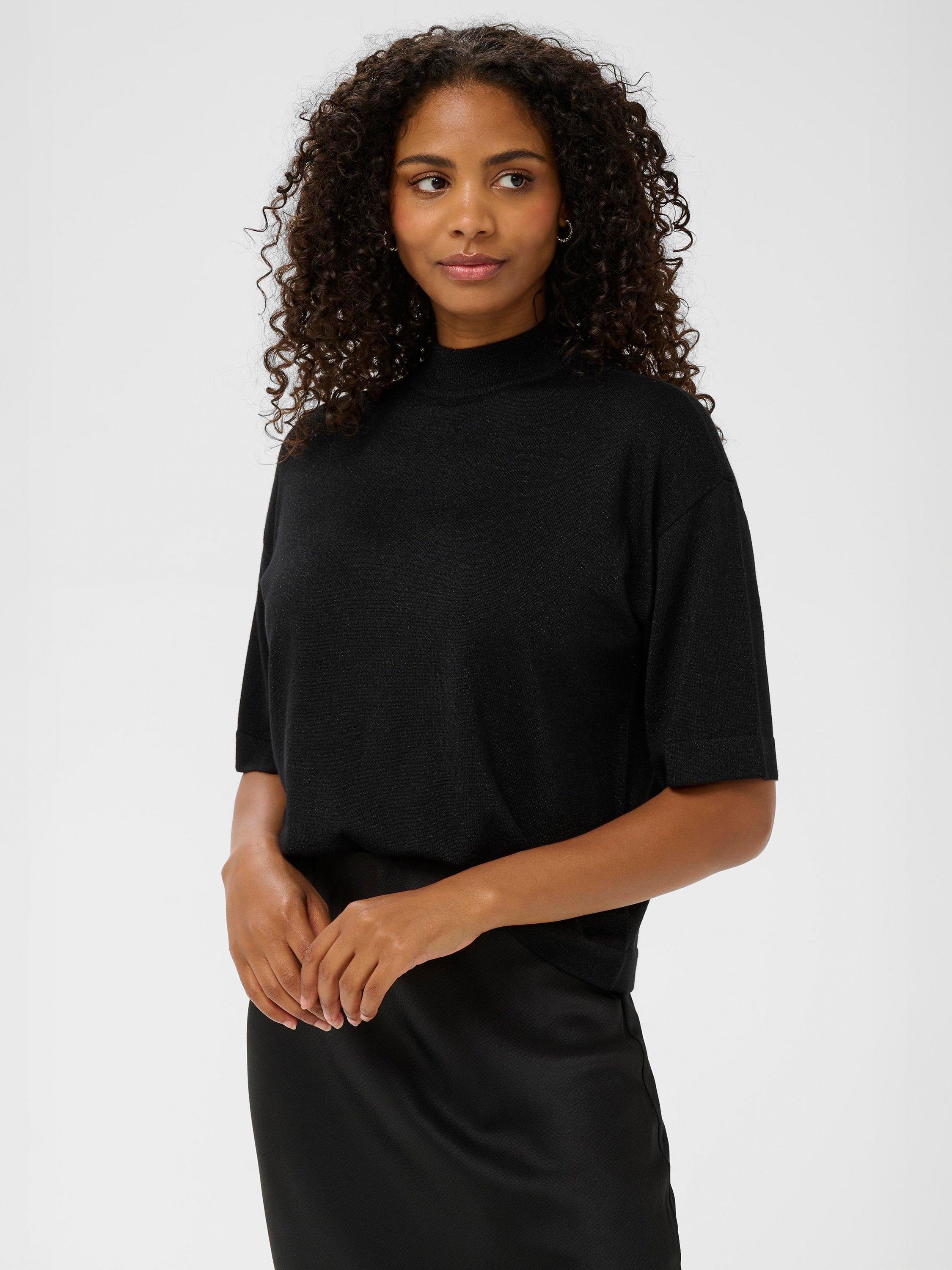 Product image 1 of 5, which shows KAFFE Regina Metallic High Neck Jumper, Deep Black, XS