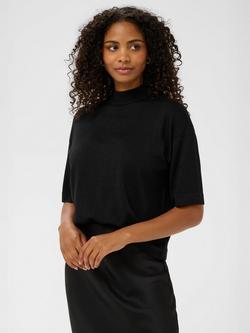 KAFFE Regina Metallic High Neck Jumper, Deep Black