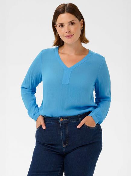 KAFFE Amber Long Sleeve V Neck Tunic, Azure Blue
