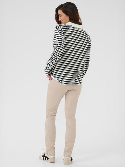 KAFFE Miala Stripe Polo Shirt, Chalk/Deep Black - view 2, Chalk/Deep Black