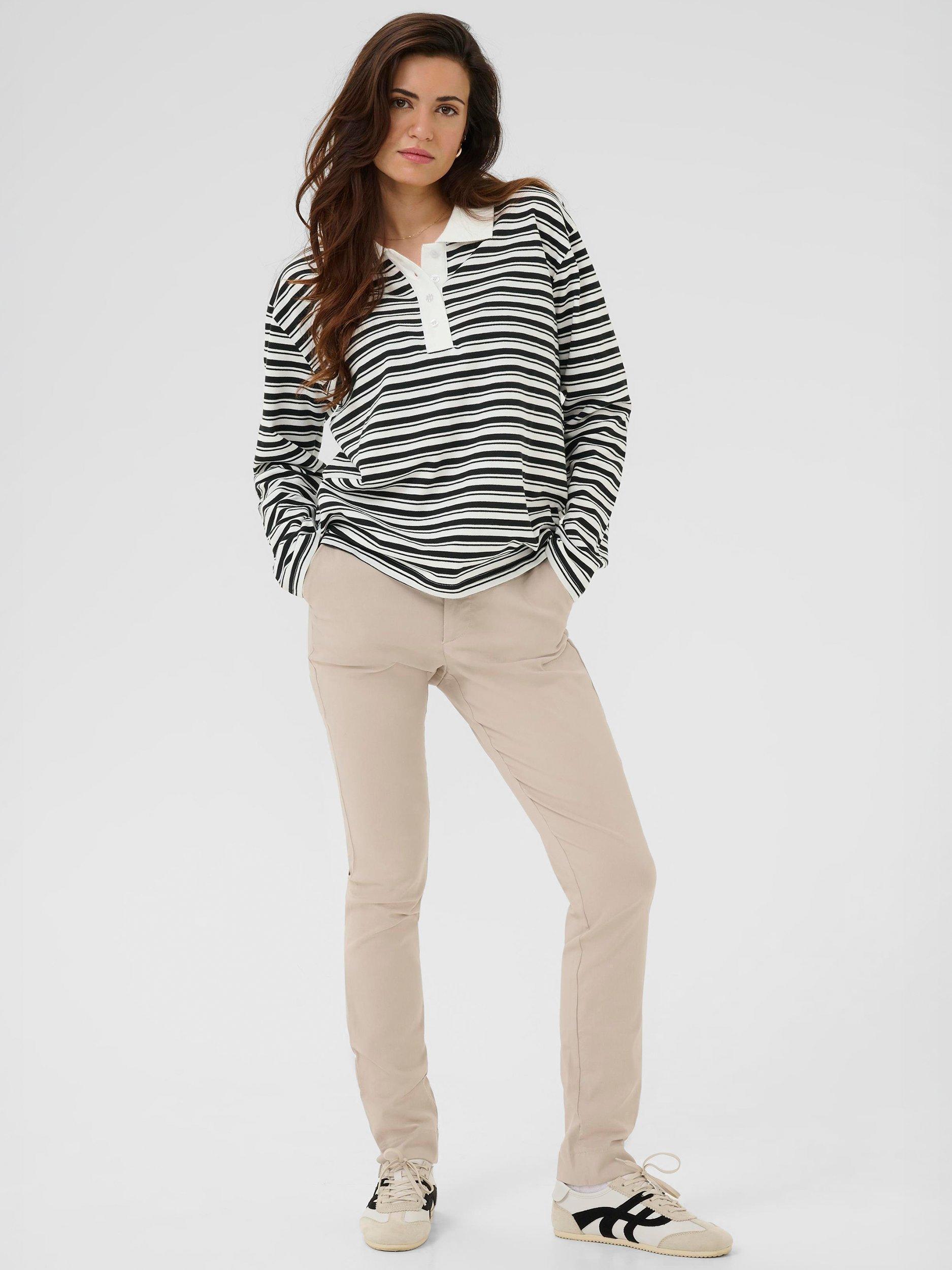Product image 3 of 6, which shows KAFFE Miala Stripe Polo Shirt, Chalk/Deep Black, XS