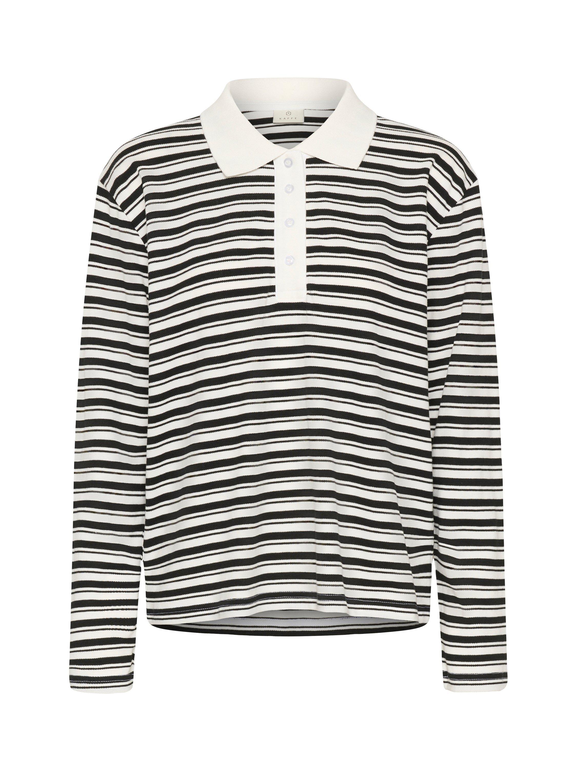 Product image 5 of 6, which shows KAFFE Miala Stripe Polo Shirt, Chalk/Deep Black, XS