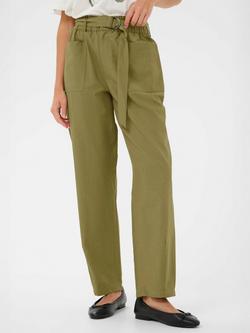 KAFFE Liva Cotton Blend Straight Tailored Trousers, Dusky Green
