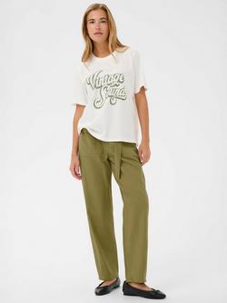 KAFFE Liva Cotton Blend Straight Tailored Trousers - view 2, Dusky Green