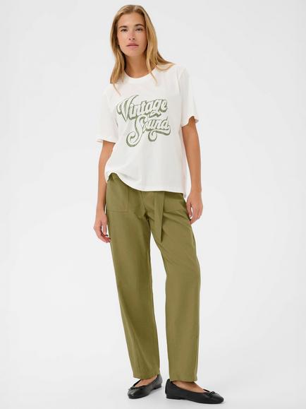 KAFFE Liva Cotton Blend Straight Tailored Trousers - view 2, Dusky Green