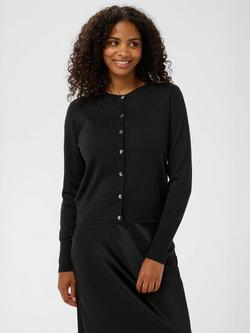 KAFFE Regina Metallic Crew Neck Cardigan, Deep Black