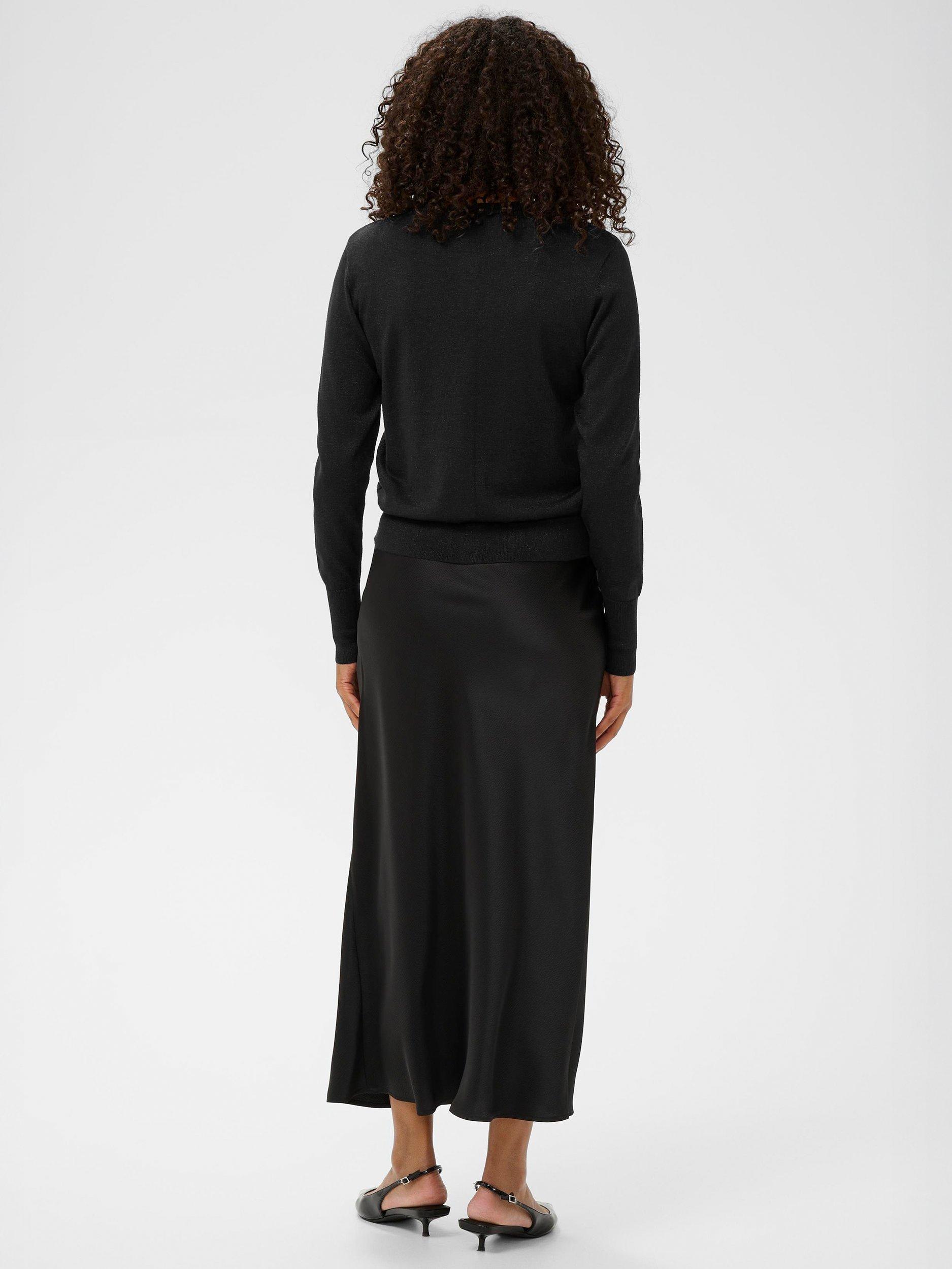 Product image 2 of 6, which shows KAFFE Regina Metallic Crew Neck Cardigan, Deep Black, XS