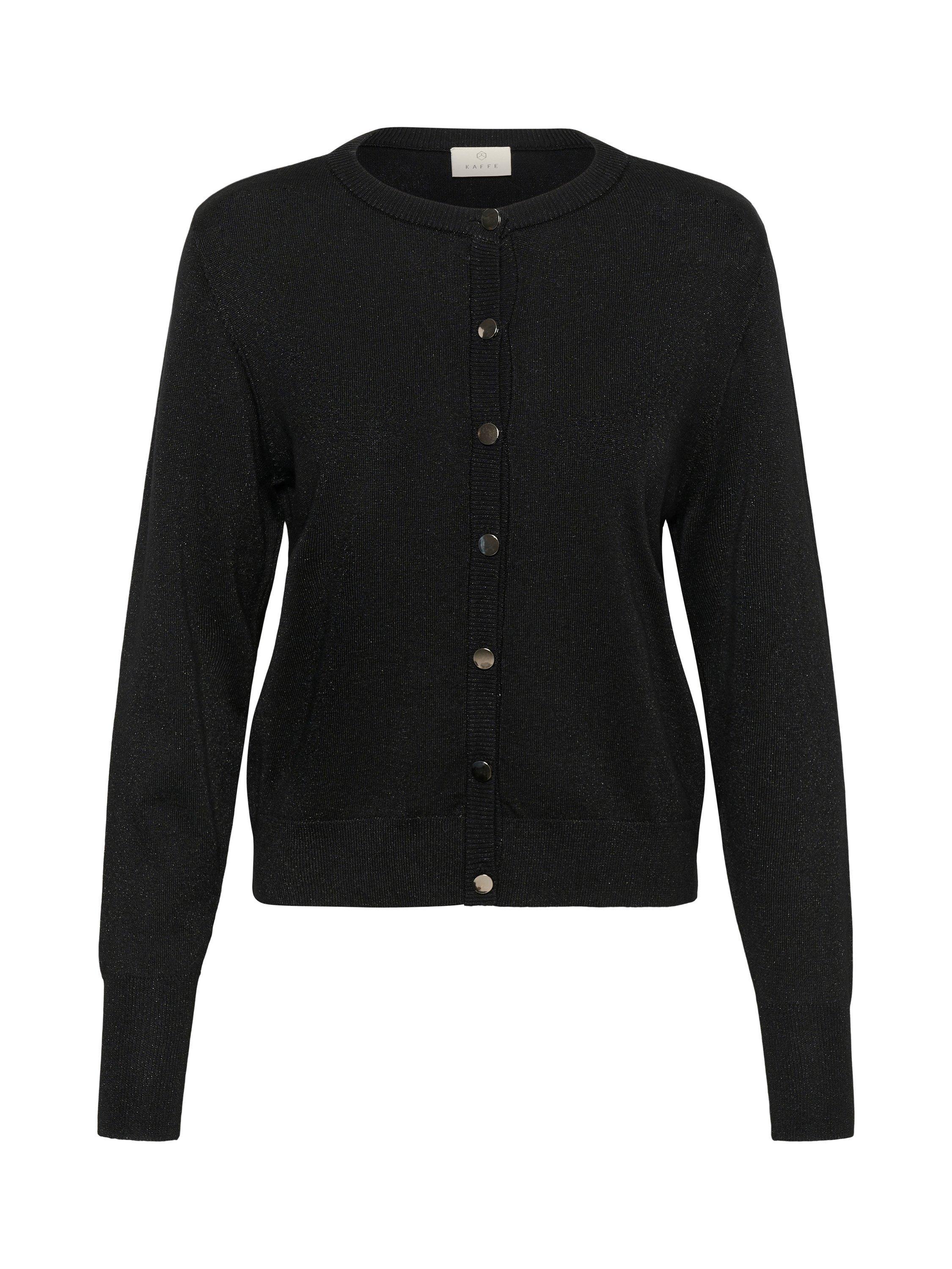 Product image 5 of 6, which shows KAFFE Regina Metallic Crew Neck Cardigan, Deep Black, XS
