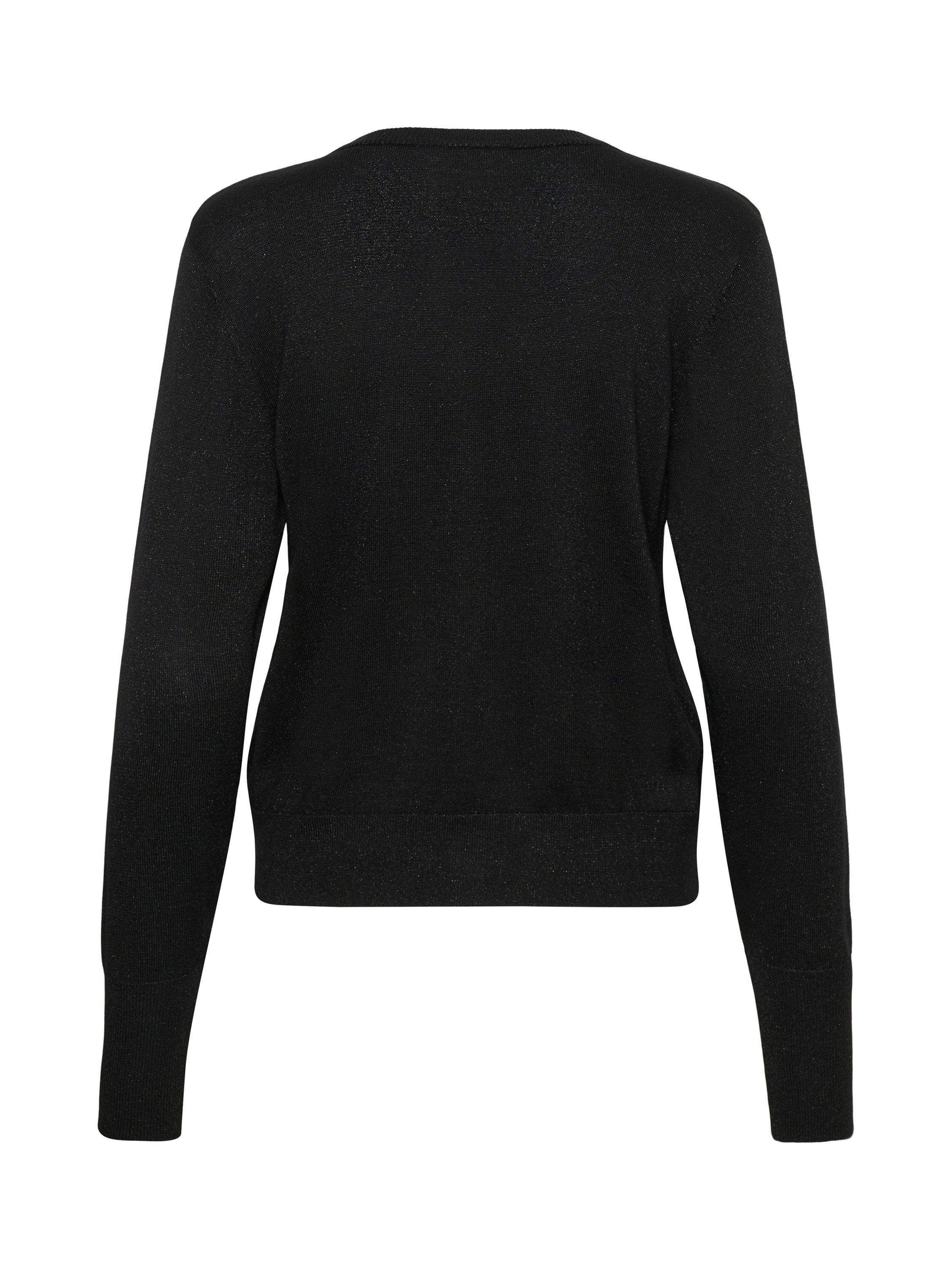 Product image 6 of 6, which shows KAFFE Regina Metallic Crew Neck Cardigan, Deep Black, XS