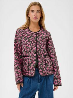 KAFFE Nuria Floral Quilted Jacket, Pink/Black, Pink/Black