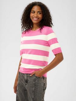 KAFFE Lizza Stripe Crew Neck Jumper, Pink/White
