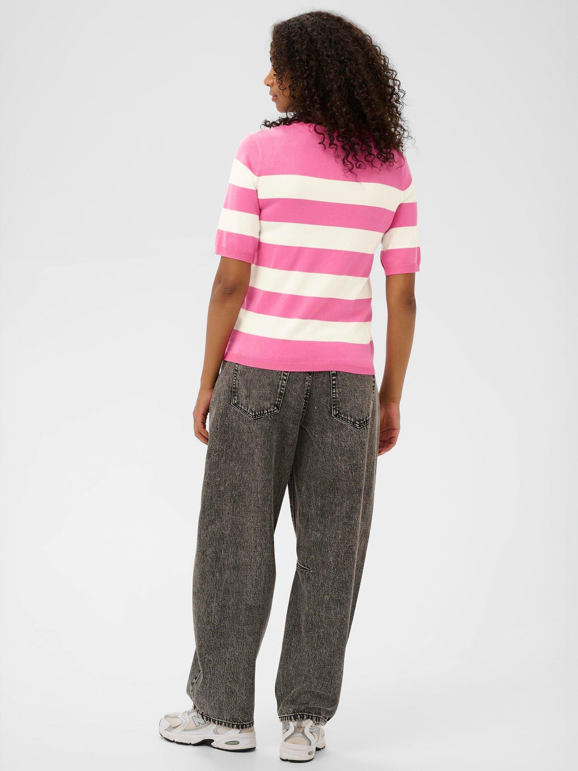 Product image 2 of 6, which shows KAFFE Lizza Stripe Crew Neck Jumper, Pink/White, XS