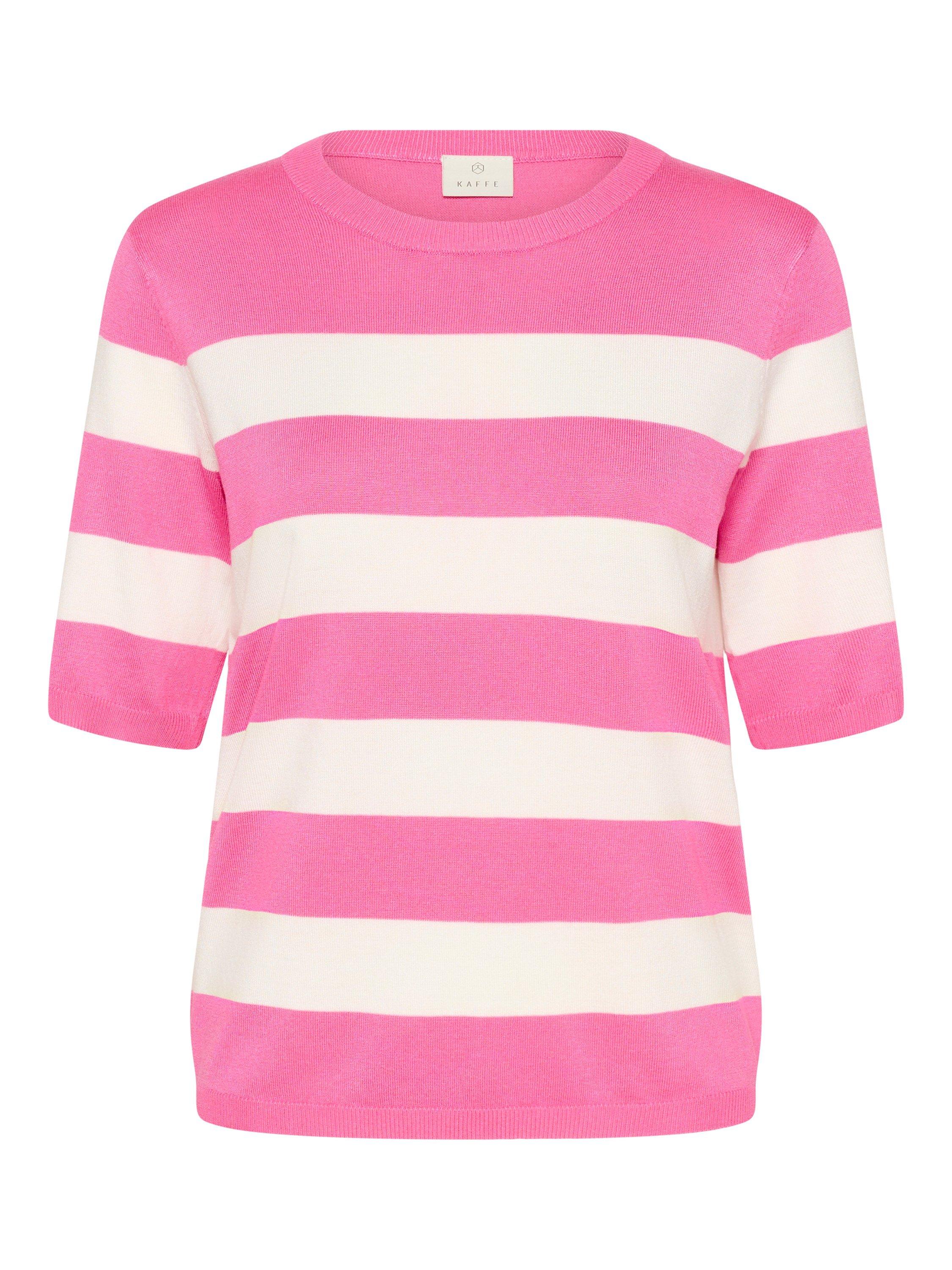 Product image 5 of 6, which shows KAFFE Lizza Stripe Crew Neck Jumper, Pink/White, XS