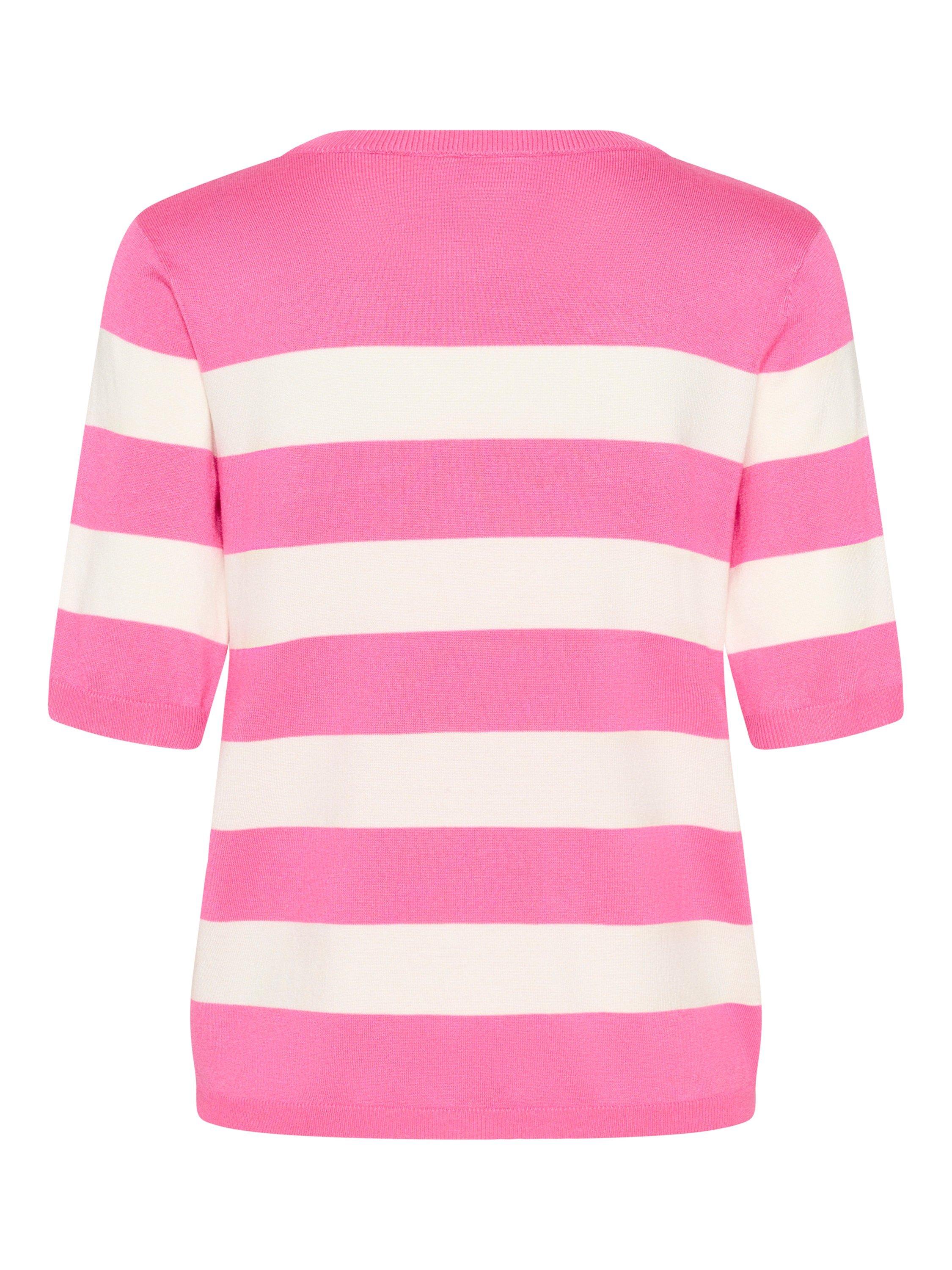 Product image 6 of 6, which shows KAFFE Lizza Stripe Crew Neck Jumper, Pink/White, XS