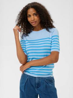 KAFFE Lizza Stripe Short Sleeve Crew Neck Jumper, Blue
