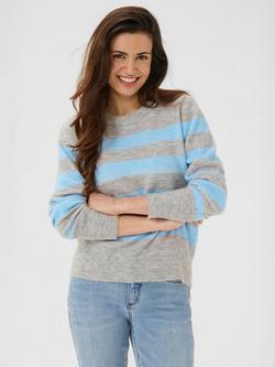 KAFFE Niel Stripe Crew Neck Jumper, Light Grey/Black
