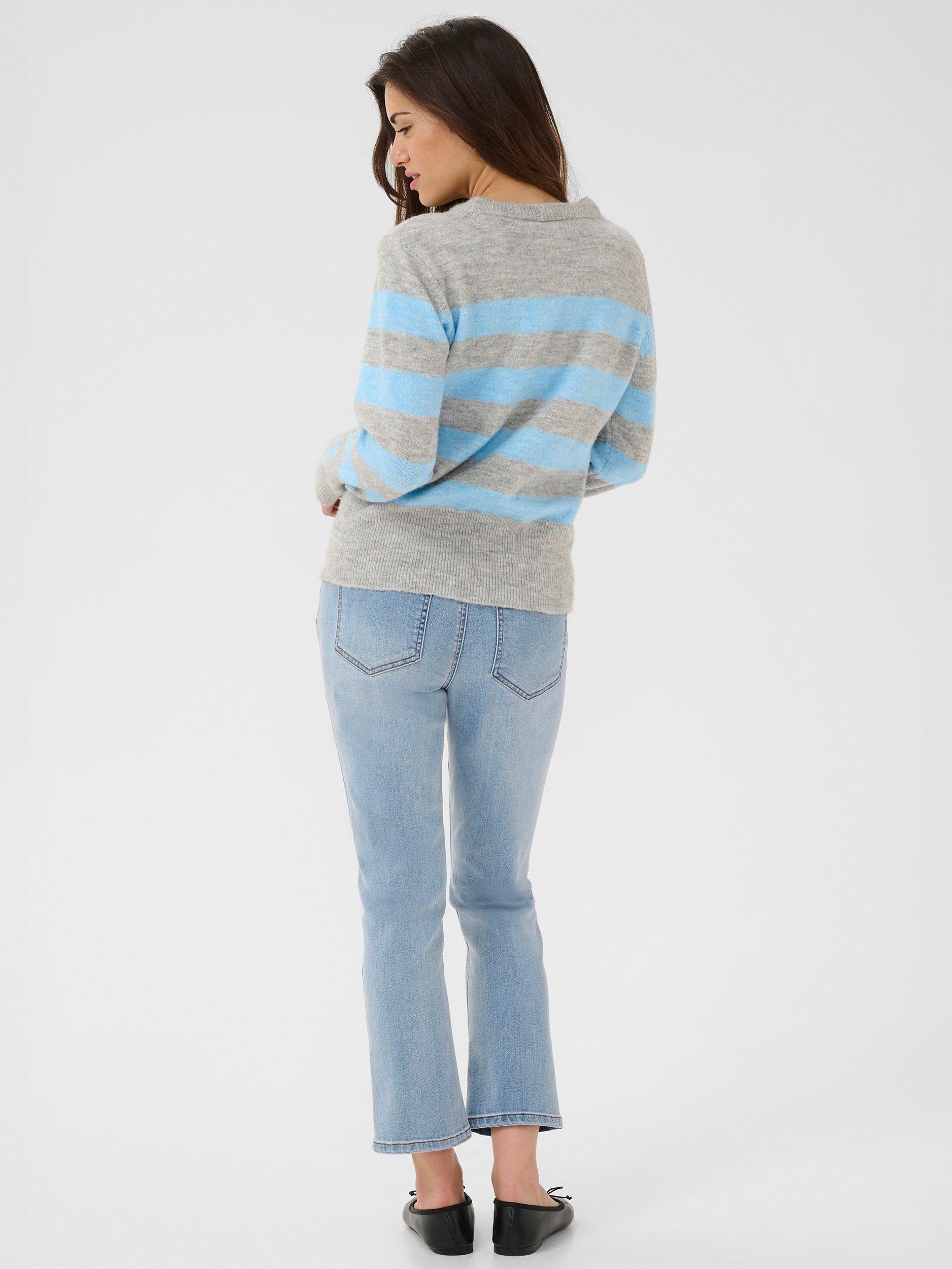 Product image 2 of 6, which shows KAFFE Niel Stripe Crew Neck Jumper, Light Grey/Black, XS