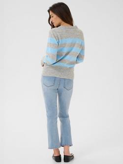 KAFFE Niel Stripe Crew Neck Jumper - view 2, Light Grey/Black