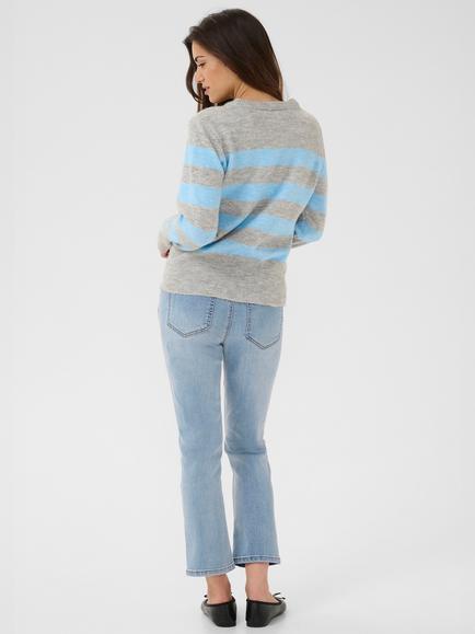 KAFFE Niel Stripe Crew Neck Jumper - view 2, Light Grey Melange/Blue