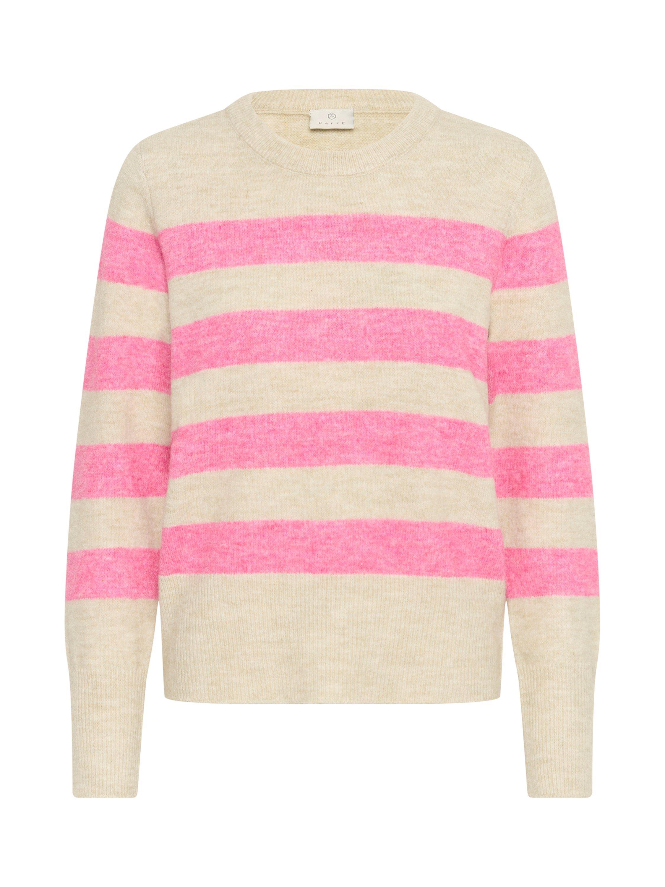Product image 5 of 6, which shows KAFFE Niel Stripe Crew Neck Jumper, Grey/Pink, XS