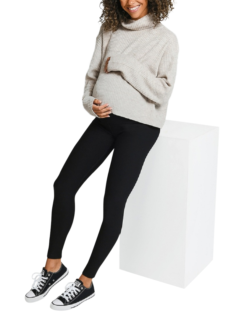 Product image 1 of 2, which shows Lovall Petite Winter Maternity Leggings, Black, 6